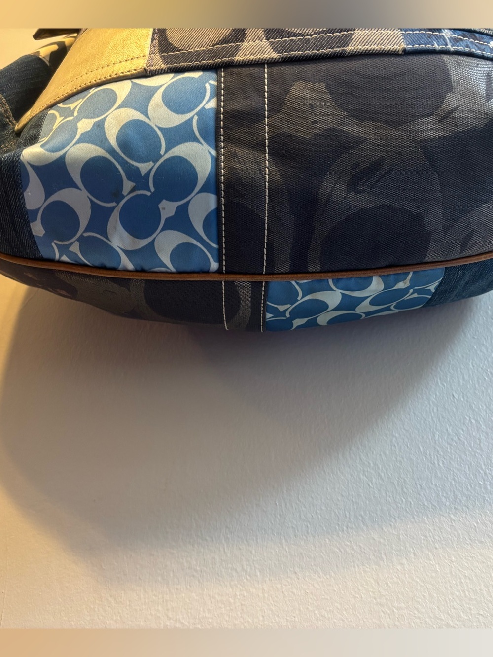 Coach Y2K Blue Denim Patchwork Ergo Slouchy Whimsical Shoulder Hobo Bag XLarge - Picture 3 of 15